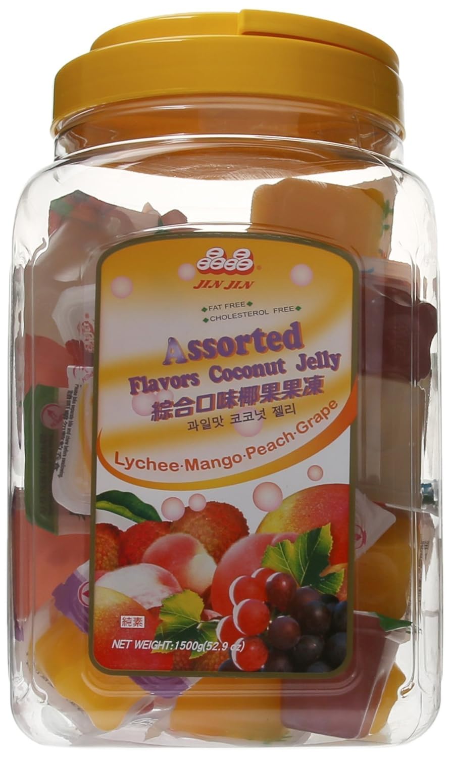 Jin Jin Assorted Coconut Jelly Candy Jin Jin Assorted Fruit Coconut Candy Lychee Mango Peach and Grape Jelly Cups 52.9 Ounce Container