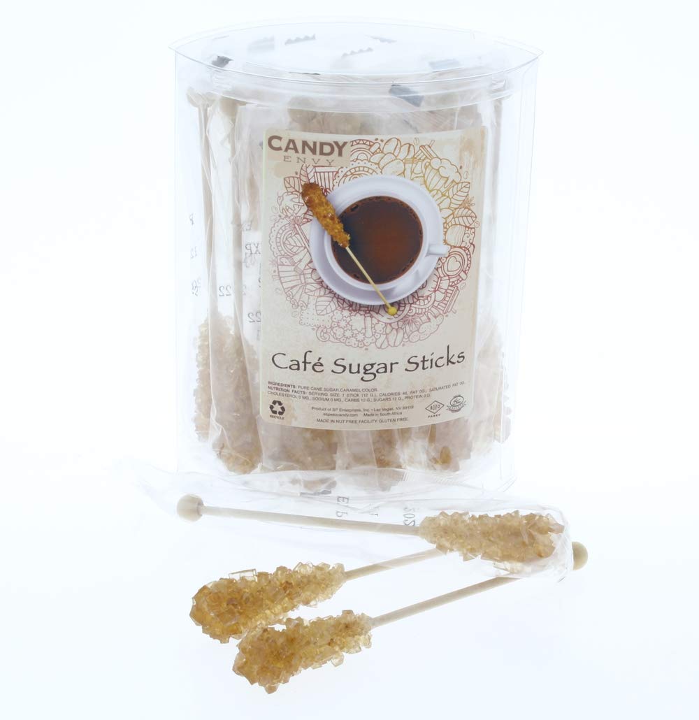 Candy Envy Amber Cafe Rock Candy Sticks - 18 Individually Wrapped Swizzle Sticks