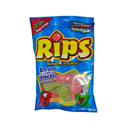 RIPS Rips (1) Bag Licorice Bite Size Candy - Strawberry & Green Apple ...