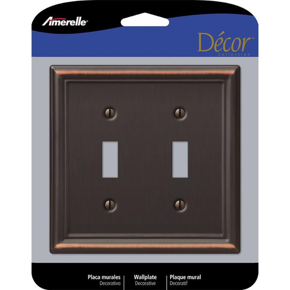 Amerelle Chelsea Aged Bronze 2 gang Stamped Steel Toggle Wall Plate 1 pk