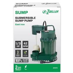 Zoeller 4003460 0.33 HP 42 GPH Cast Iron Vertical Float Switch AC Bottom Suction Submersible Sump Pump