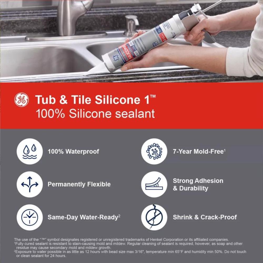SILICONE I GE Tub & Tile White Silicone 1 Tub and Tile Caulk Sealant 10.1 oz
