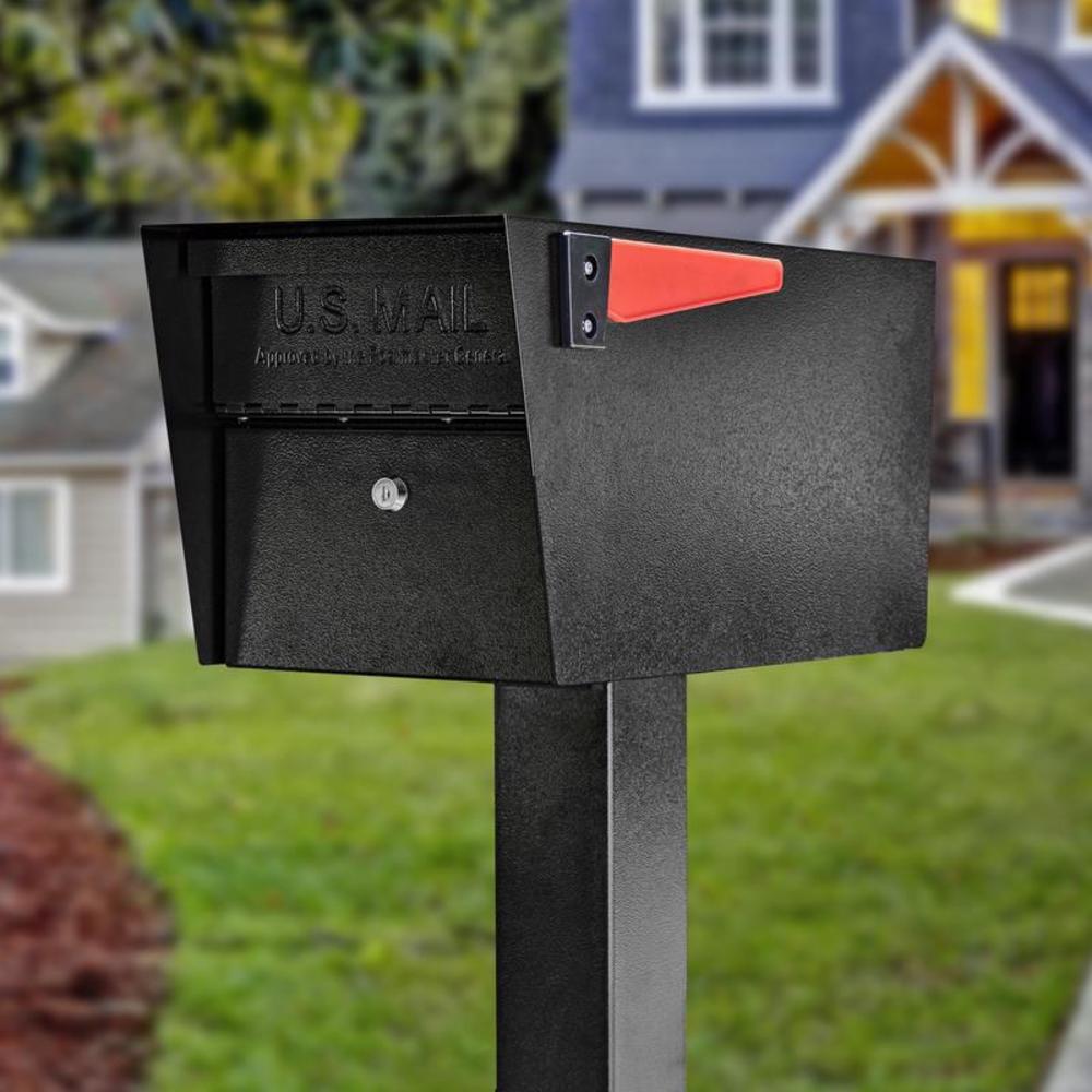 Mail Boss Mail Manager Modern Galvanized Steel Post Mount Black Locking Mailbox