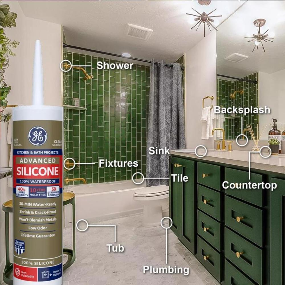 GE Advanced Clear Silicone 2 Kitchen and Bath Caulk Sealant 10.1 oz