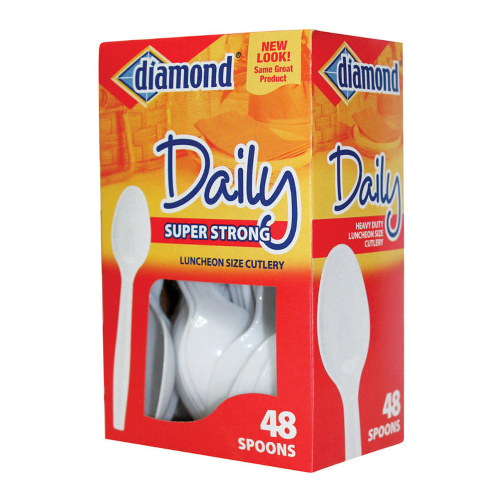 Diamond White Plastic Heavy Duty Spoons 48 pk