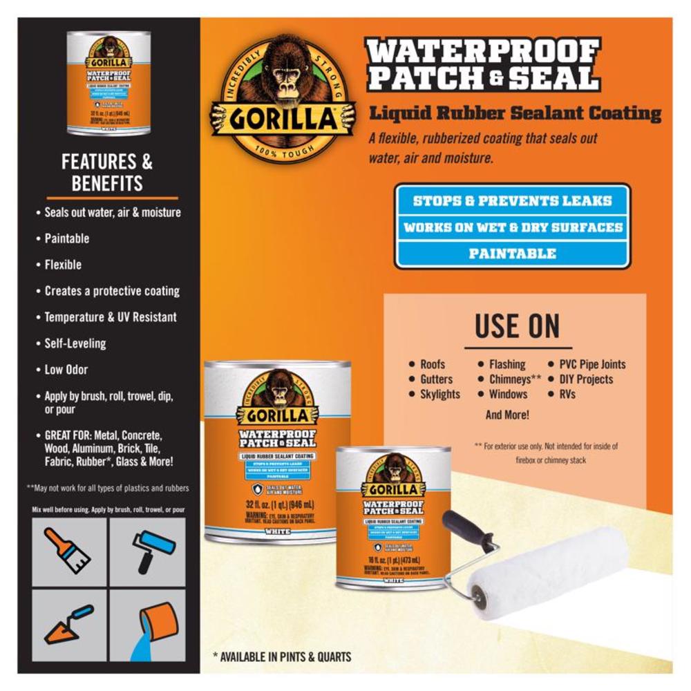 Gorilla White Rubber-Based Liquid Rubber Waterproof Sealer 32 oz