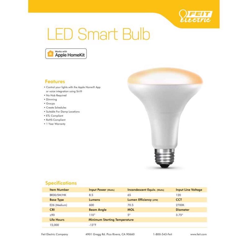 Feit Electric Feit Smart Home BR30 E26 (Medium) LED Bulb White 65 Watt Equivalence 1 pk