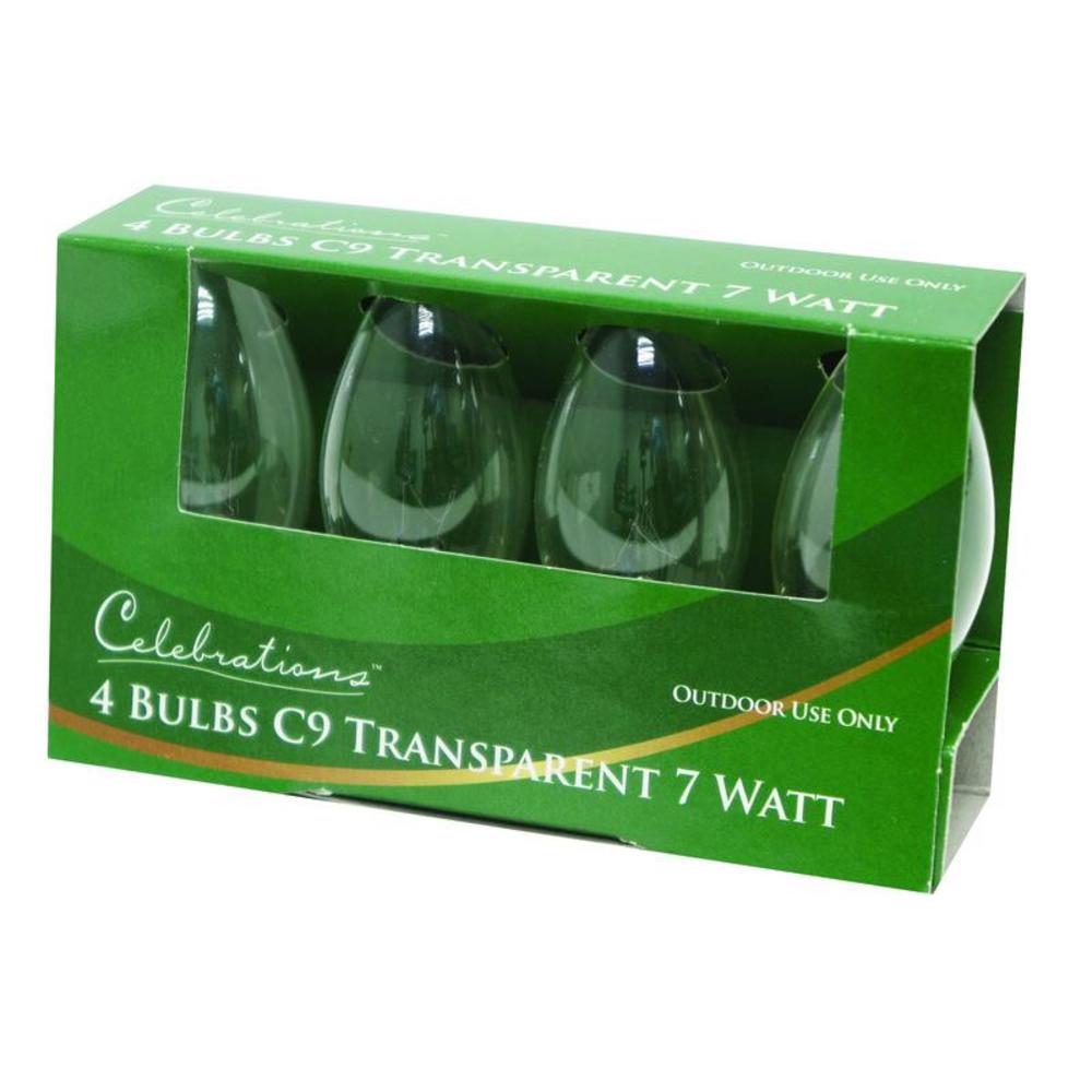 Celebrations Incandescent C9 Clear 4 ct Replacement Christmas Light Bulbs 0.08 ft.