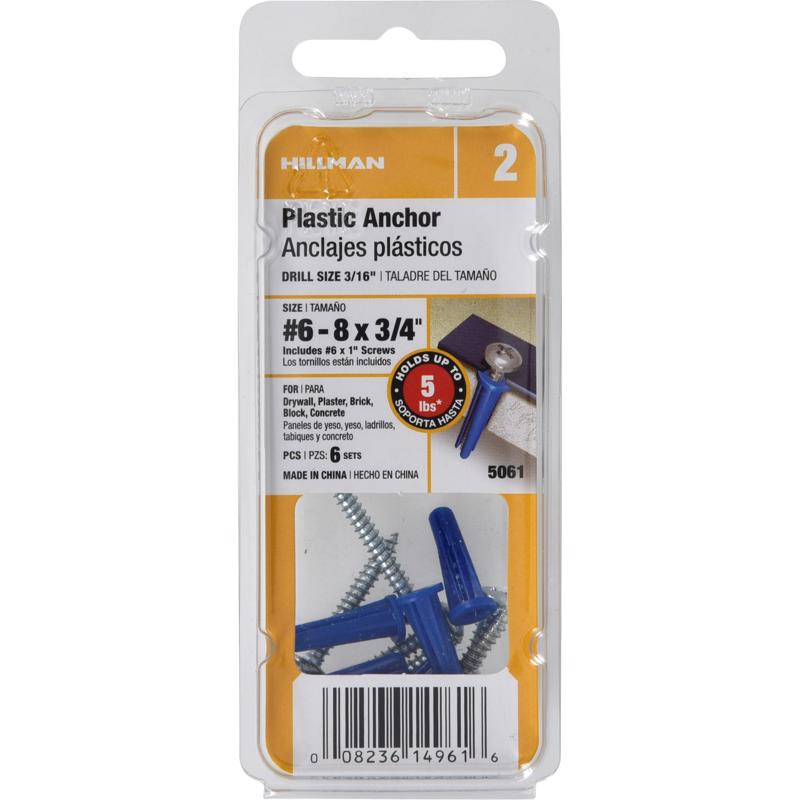 The Hillman Group Hillman 138 In Dia X 3 4 In L Plastic Pan Head Conical Anchor 6 Pk Case Of 10 Each Pack Qty 6 Total Items Qty 60