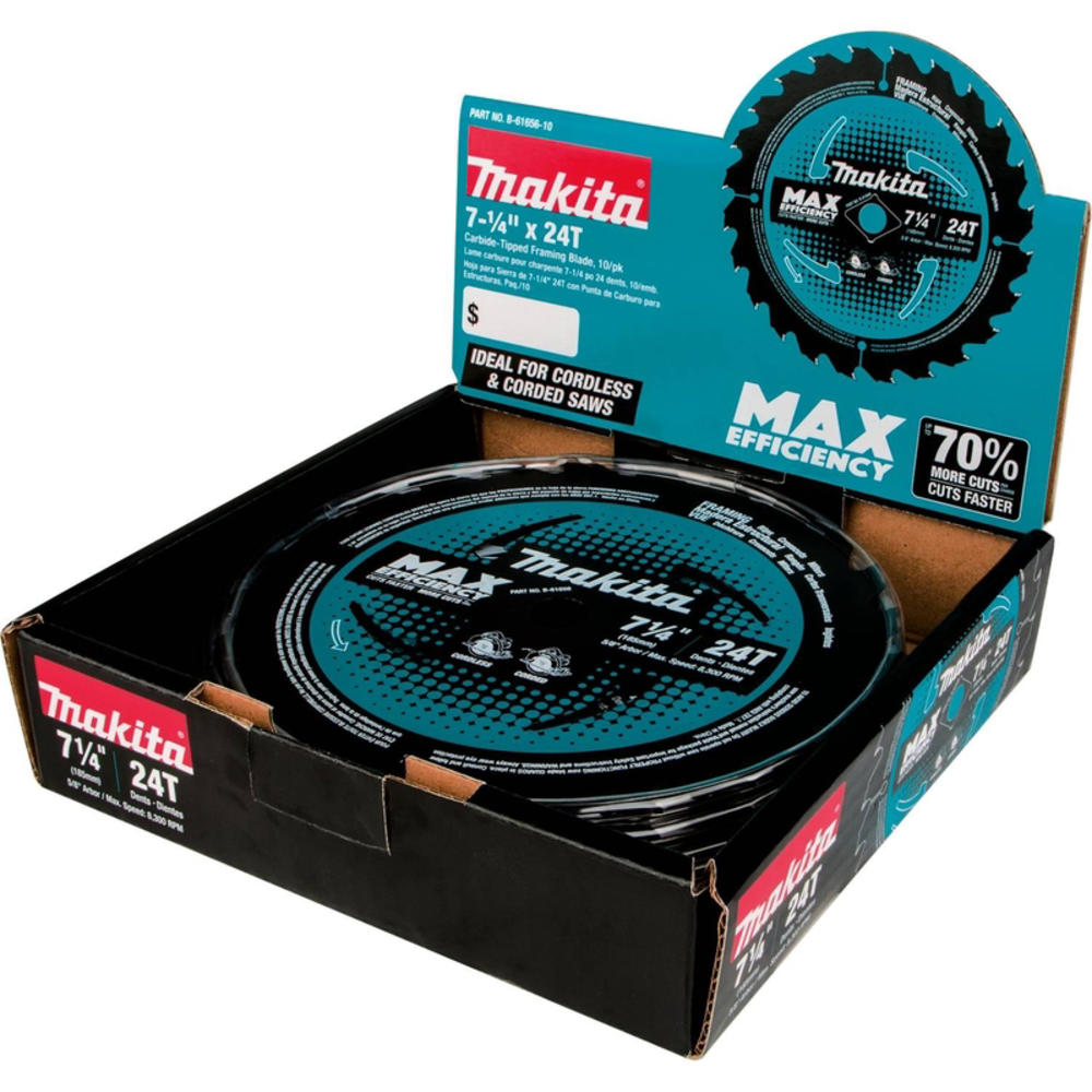 Makita 7-1/4 in. D X 5/8 in. Max Efficiency Carbide Tipped Circular Saw Blade 24 teeth 10 pk