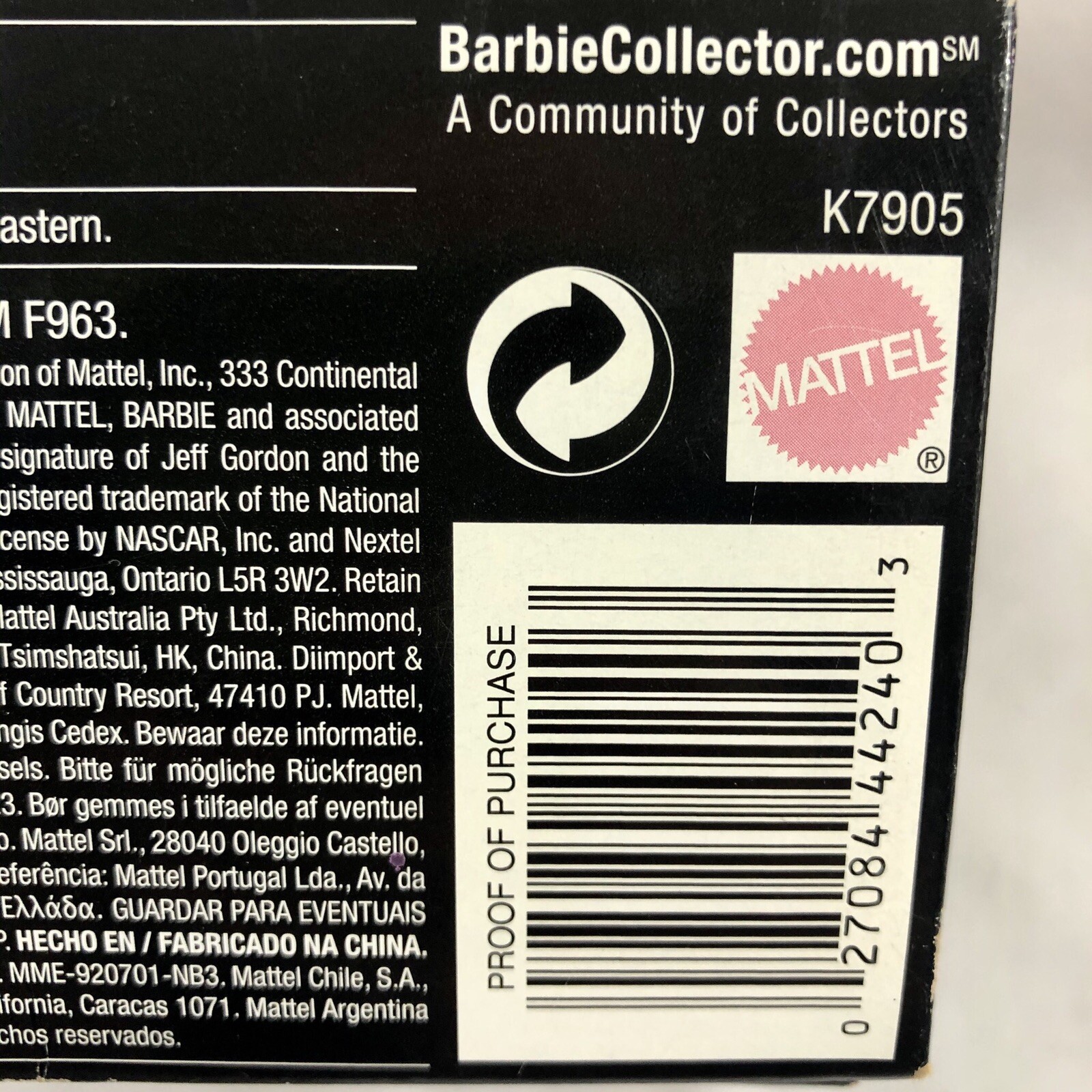 Mattel Barbie Pink Label Nascar 24 Jeff Gordon 2006 Limited Edition K7905 New