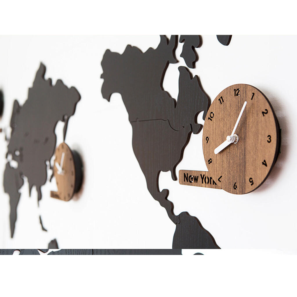 Moro Large World Map Decor Wall Clock Wood Puzzle Diy Sticker Modern Home Interior