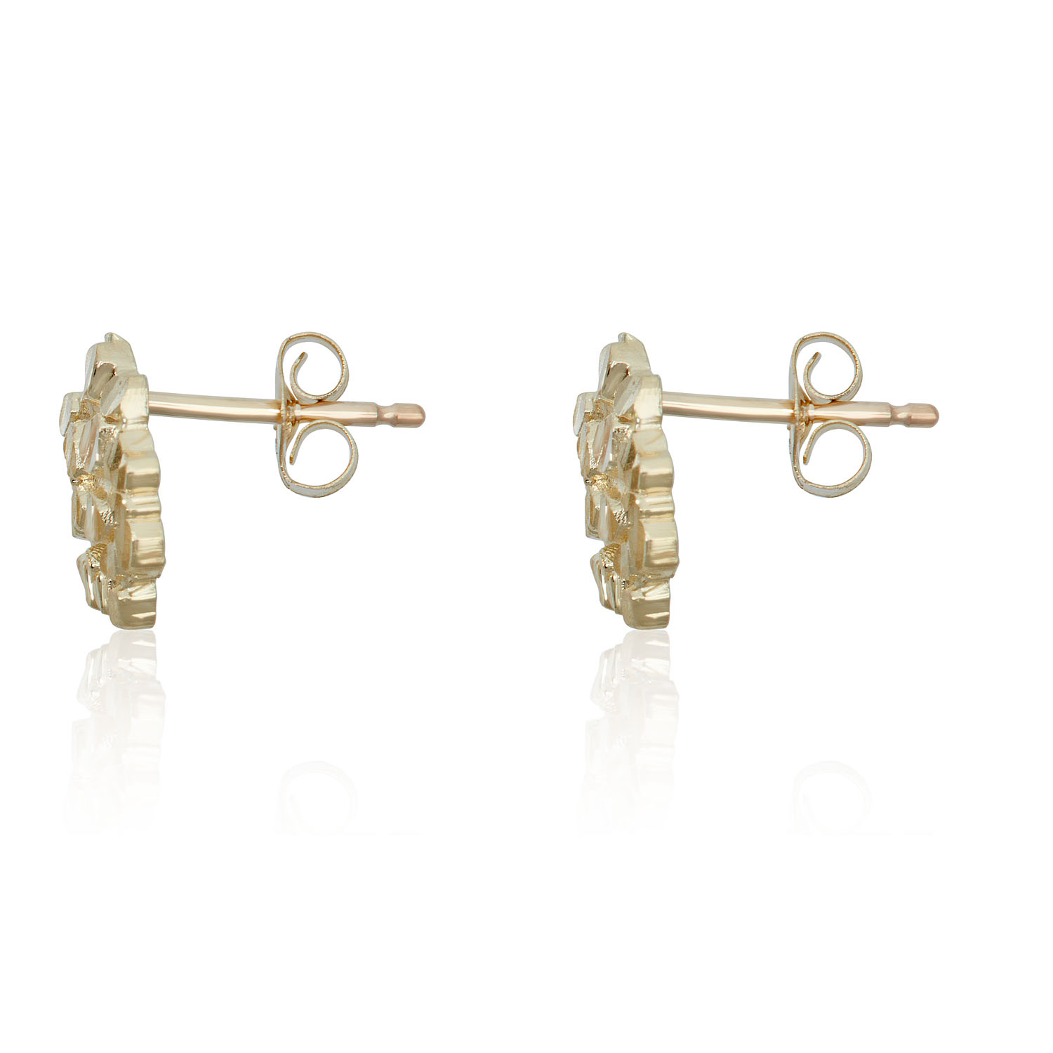 AVORA 10K Yellow Gold Nugget Diamond Cut Round Stud Earrings for Men Women