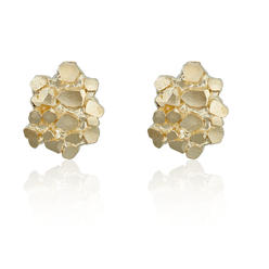 AVORA 10K Yellow Gold Nugget Diamond Cut Round Stud Earrings for Men Women