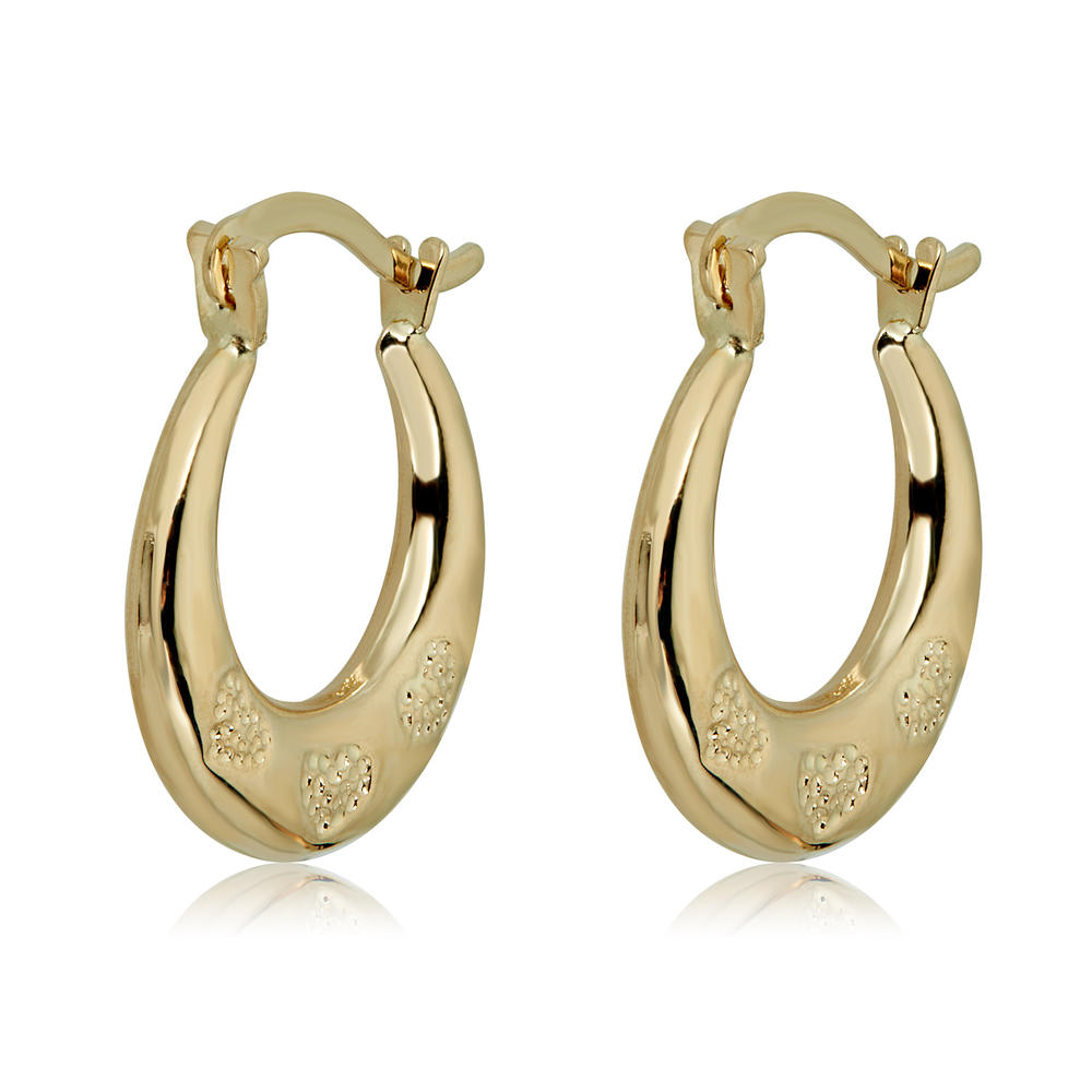 AVORA 14K Yellow Gold 3-Heart Pattern Hoop Earrings