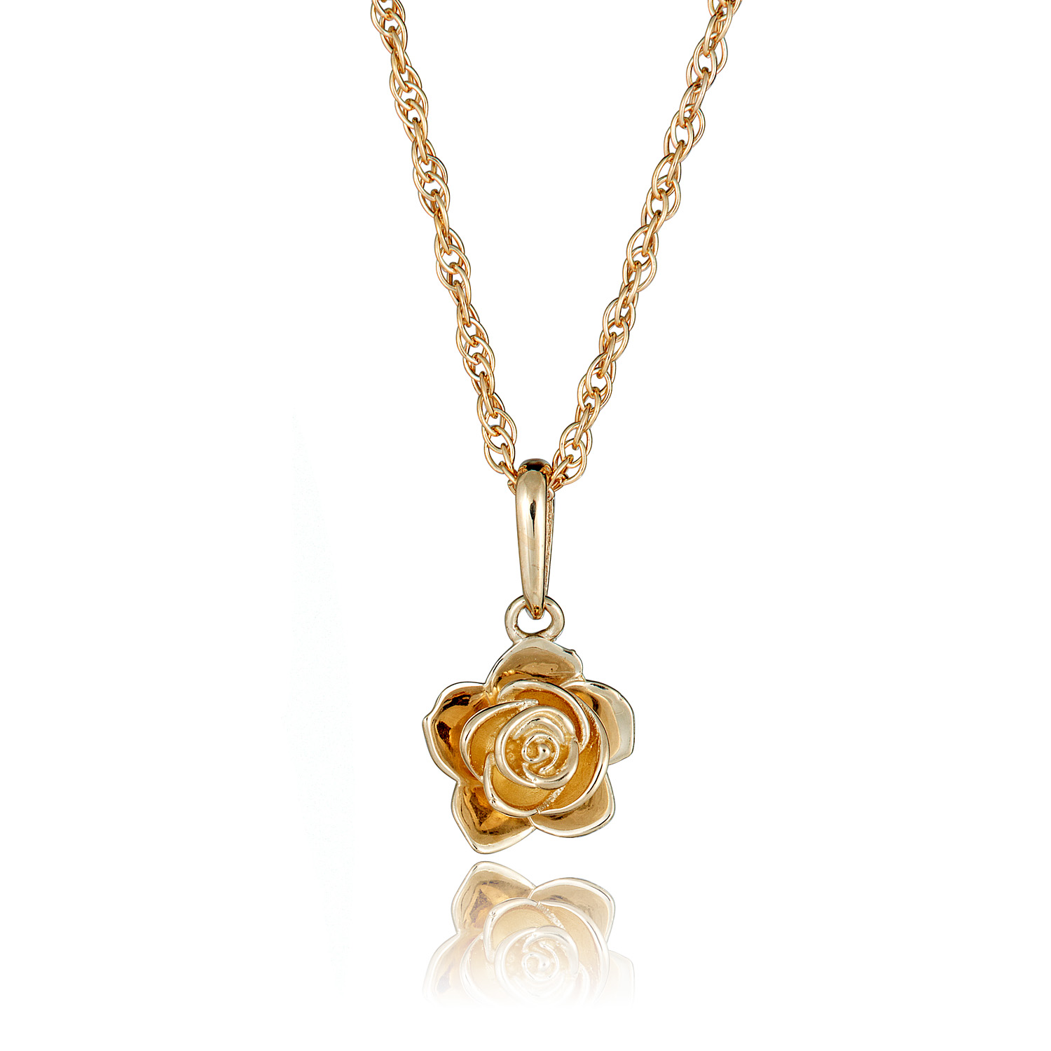 AVORA 10K Yellow Gold Rose Pendant Necklace with 18" Chain