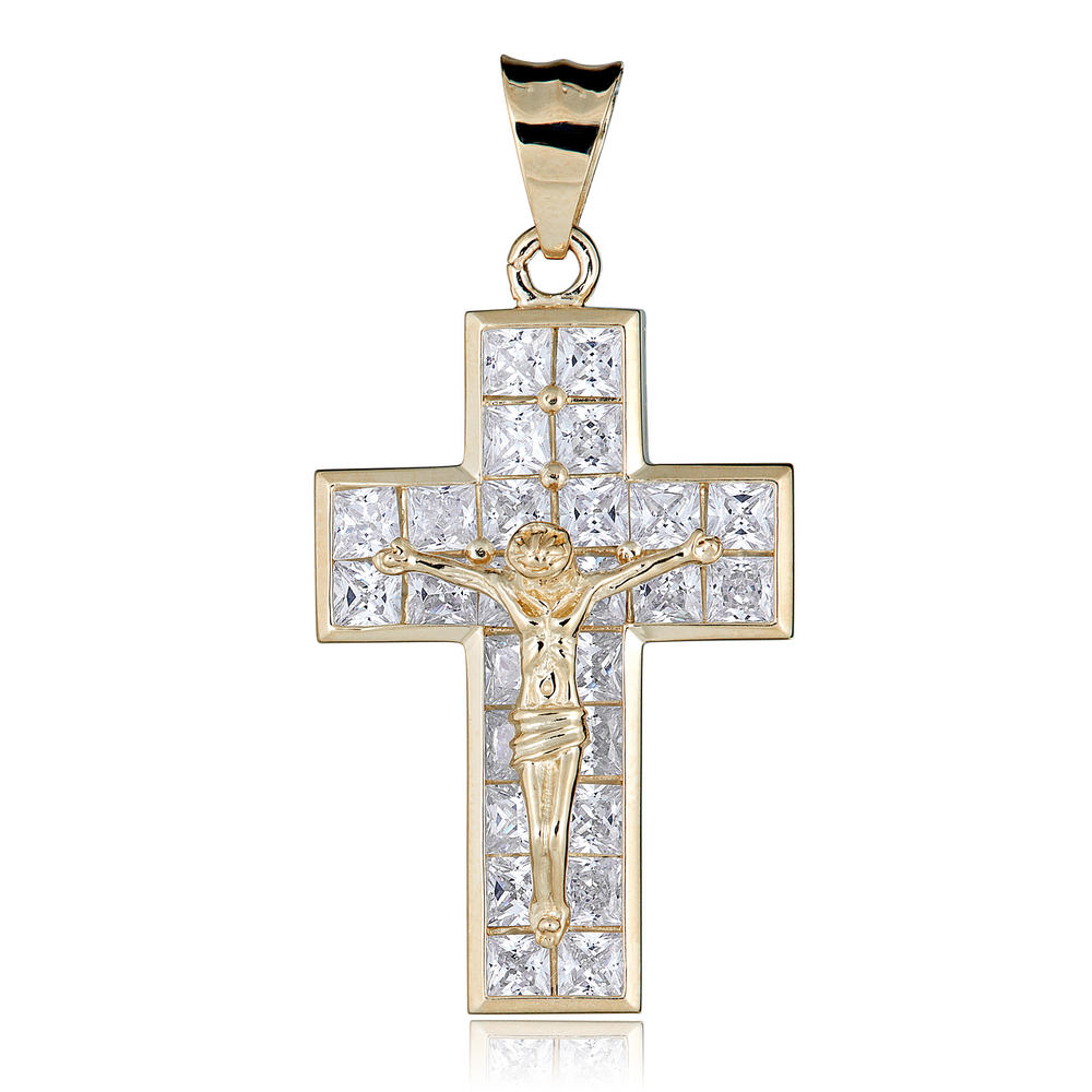 Avora 10K Yellow Gold Princess-cut Simulated Diamond CZ Crucifix Cross Pendant Charm