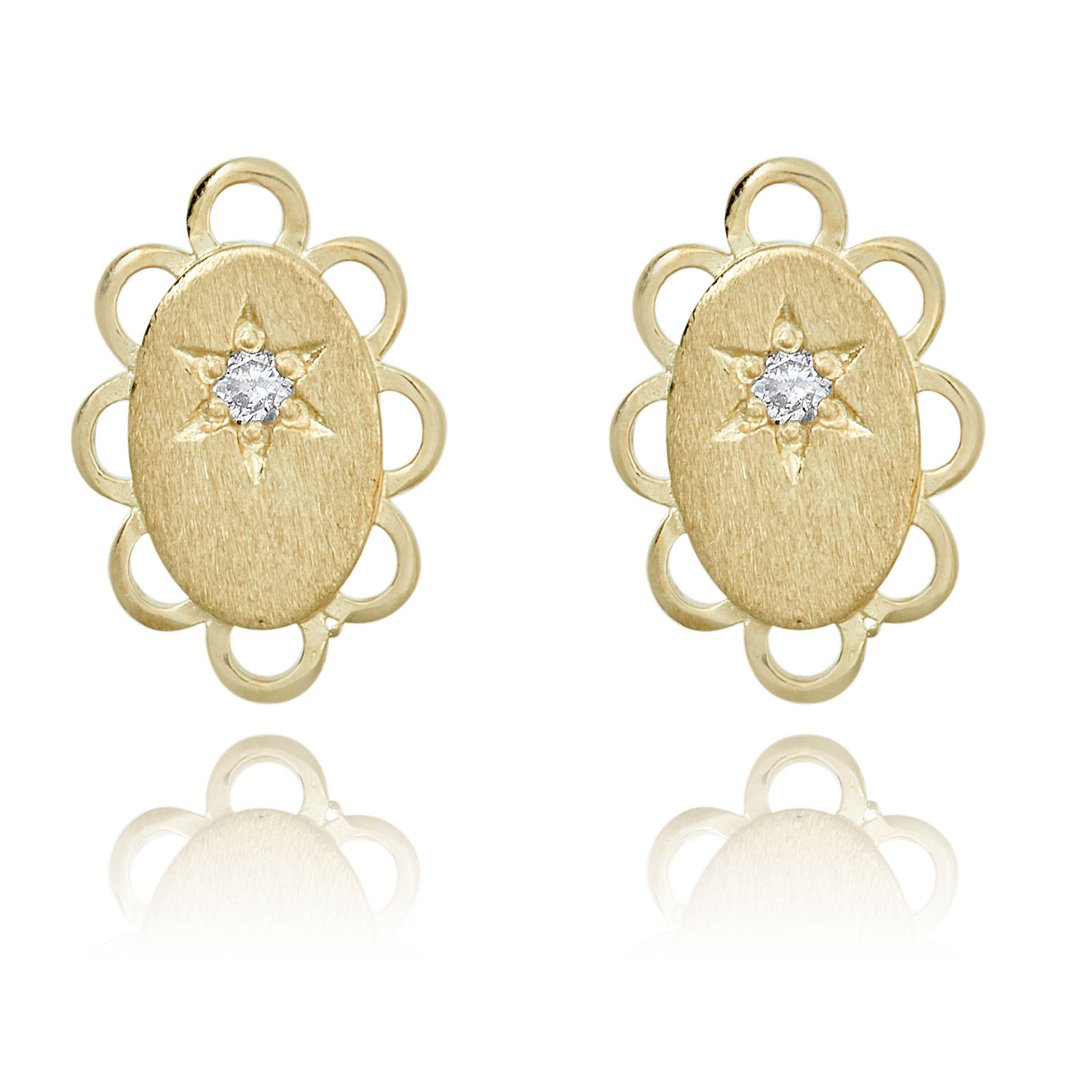 AVORA 10K Yellow Gold Oval-shaped 0.02 CT Genuine Diamond Stud Earrings