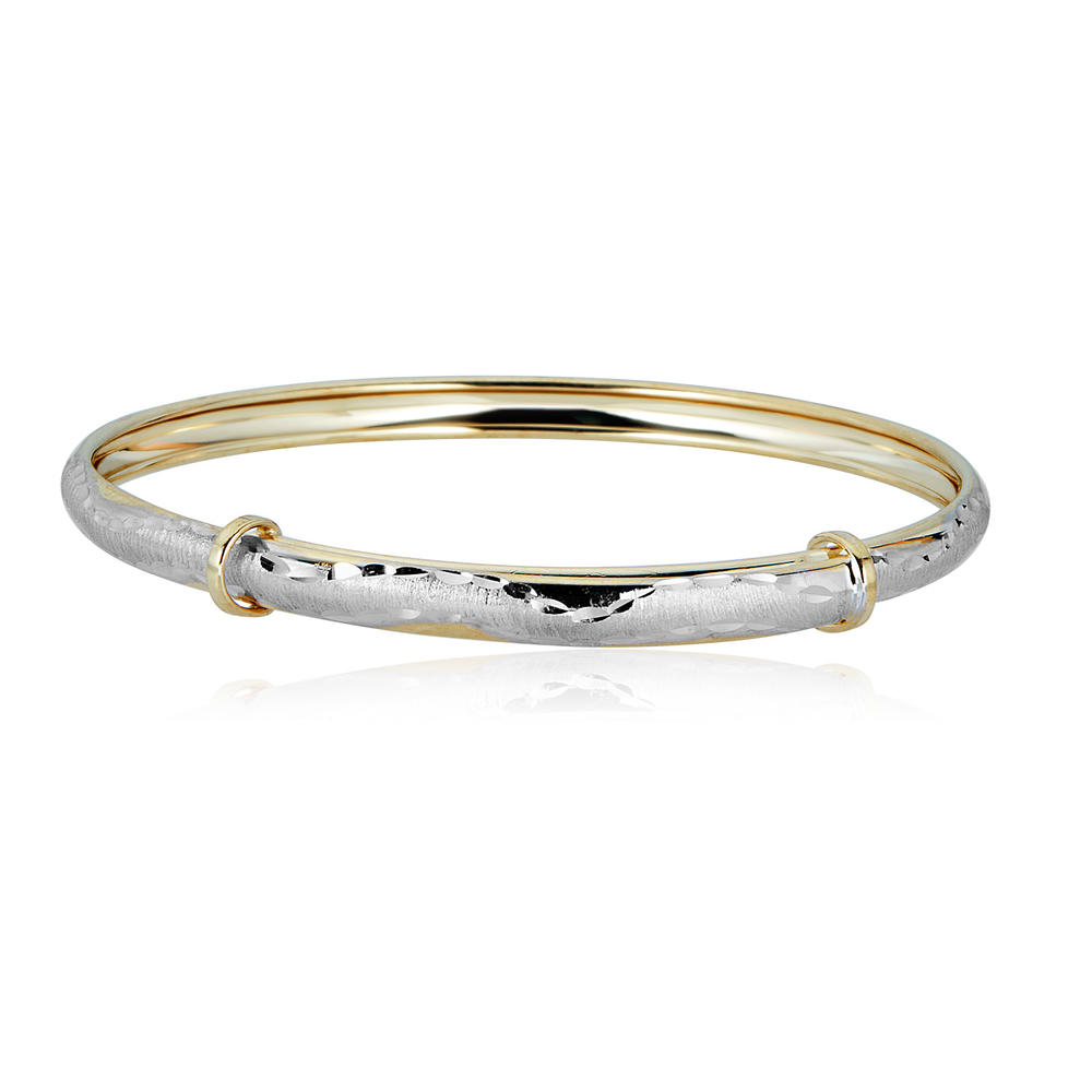 AVORA 10K 2-Tone Gold Diamond-Cut Adjustable Bangle Bracelet : 1.5" - 2" Diameter