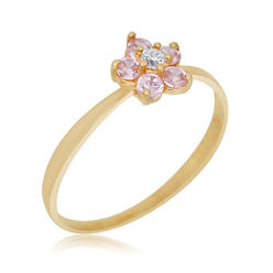 AVORA 10K Yellow Gold 0.18 CTTW Pink Simulated Diamond CZ Flower Ring Size 4.5  - Size 4.5