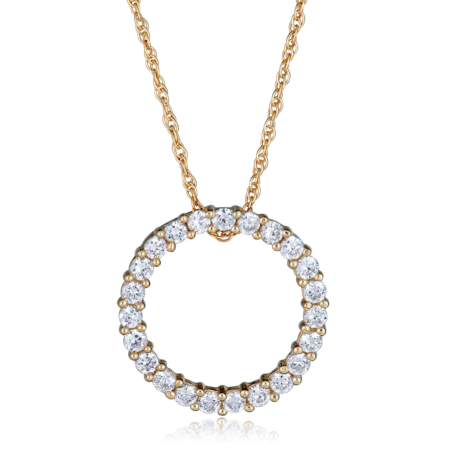 Avora 14K Gold Simulated Diamond CZ Open Circle Pendant Necklace with 18" Chain