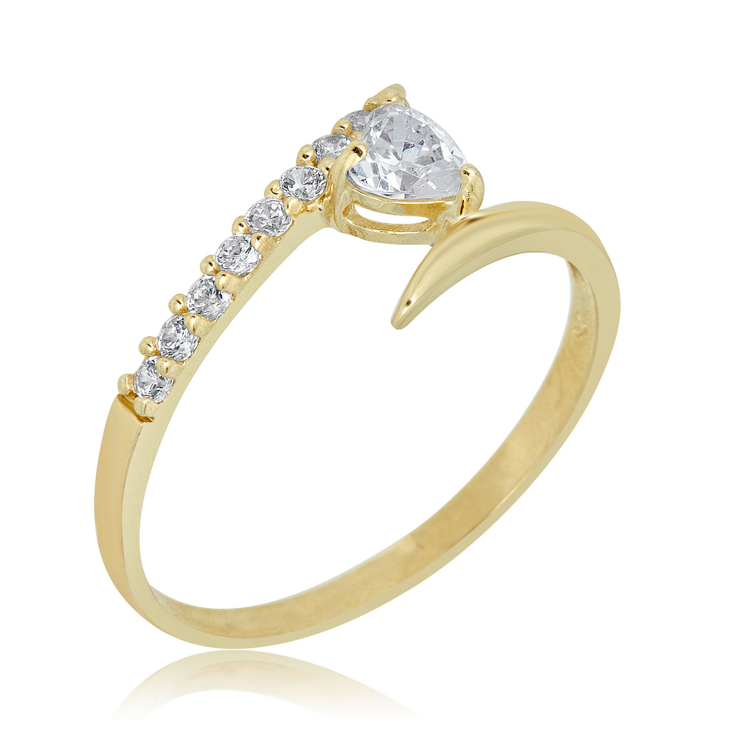 AVORA 10K Yellow Gold Heart-shape Simulated Diamond CZ Bypass Wrap Fashion Ring