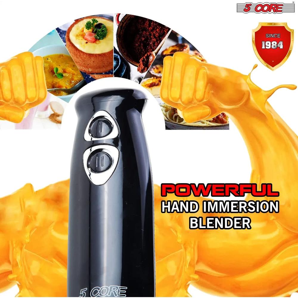 5 Core Handheld Blender, Electric Hand Blender 8-Speed 500W, Immersion Hand Held Blender Stick HB 1510 BLK