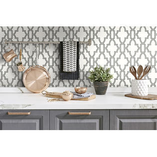 NextWall Black and White Tile Trellis Peel and Stick Removable Wallpaper