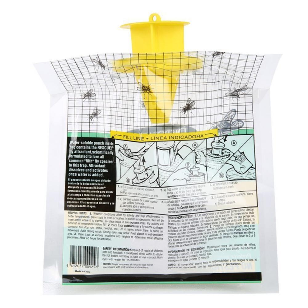 D-RESCUE Outdoor Disposable Hanging Big Bag Fly Trap - 4 Traps Kill up to 40,000 Flies with Attractant