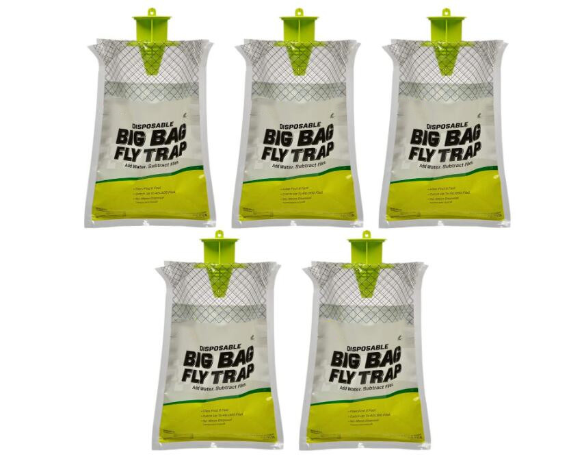 D-RESCUE Outdoor Disposable Hanging Big Bag Fly Trap - 5 Traps Kill up to 40,000 Flies with Attractant