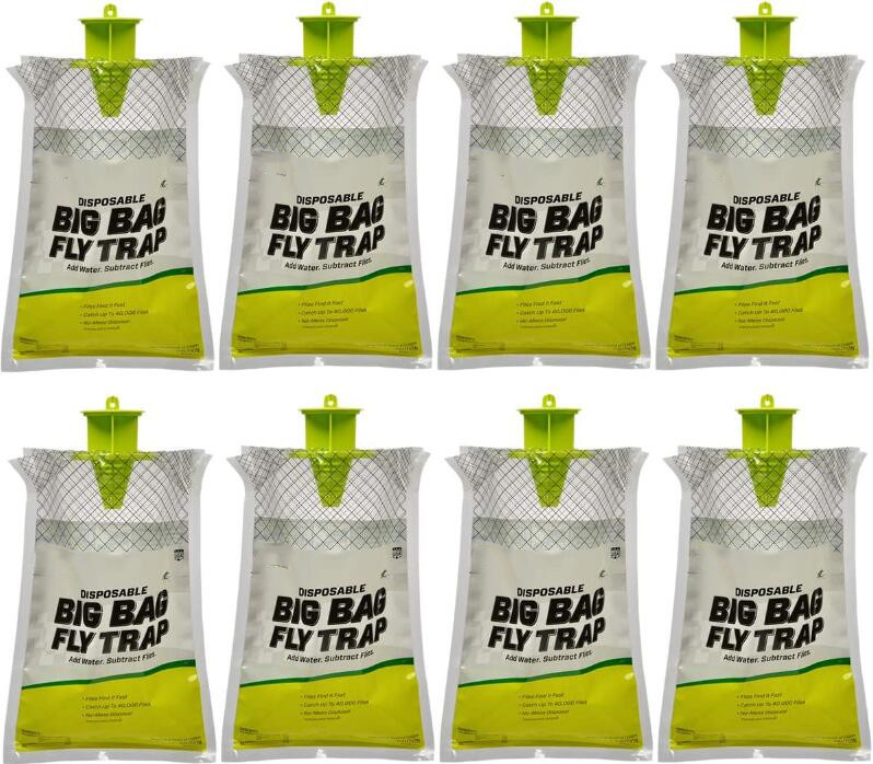D-RESCUE Outdoor Disposable Hanging Big Bag Fly Trap - 8 Traps Kill up to 40,000 Flies with Attractant