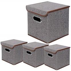 Beigeswan Storage Bin Set Of 4 Linen Fabric Foldable Container With Lid Collapsible Organizer Boxes Cubes A C 10 X 10 X 10