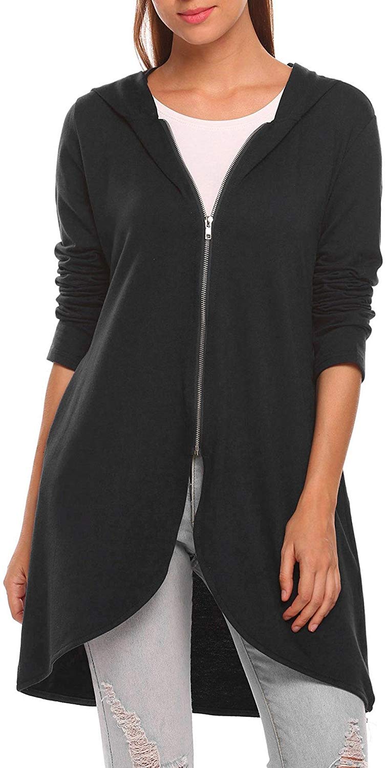Zeagoo Women's Long Zip Up Hoodie Light Oversized Thin Tunic Hooded Sweatshirt J