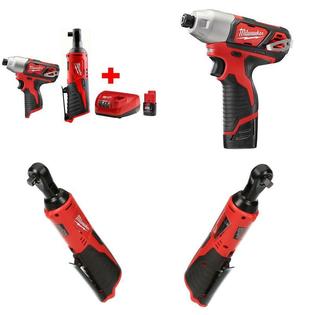 Milwaukee M12 12 Volt Lithium Ion Cordless 3 8 In Ratchet And 1 4 In Impact Driver Combo