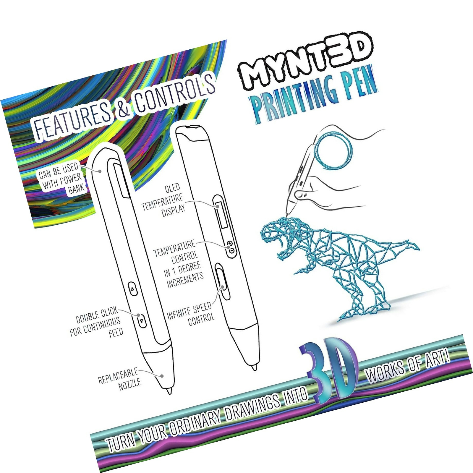 Mynt3d Professional Printing 3d Pen With Oled Display