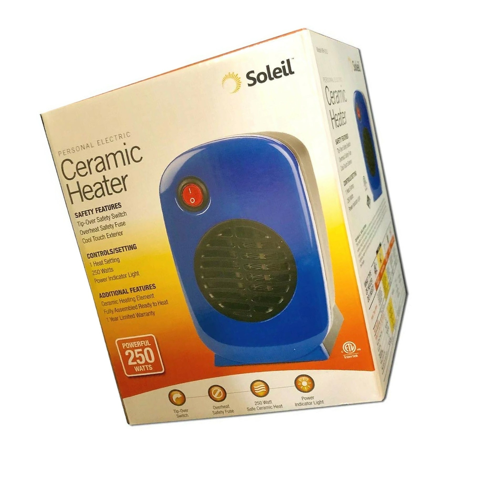 Soleil Personal Portable Electric Ceramic Space Heater 250 Watt Mh 01 Blue Blue