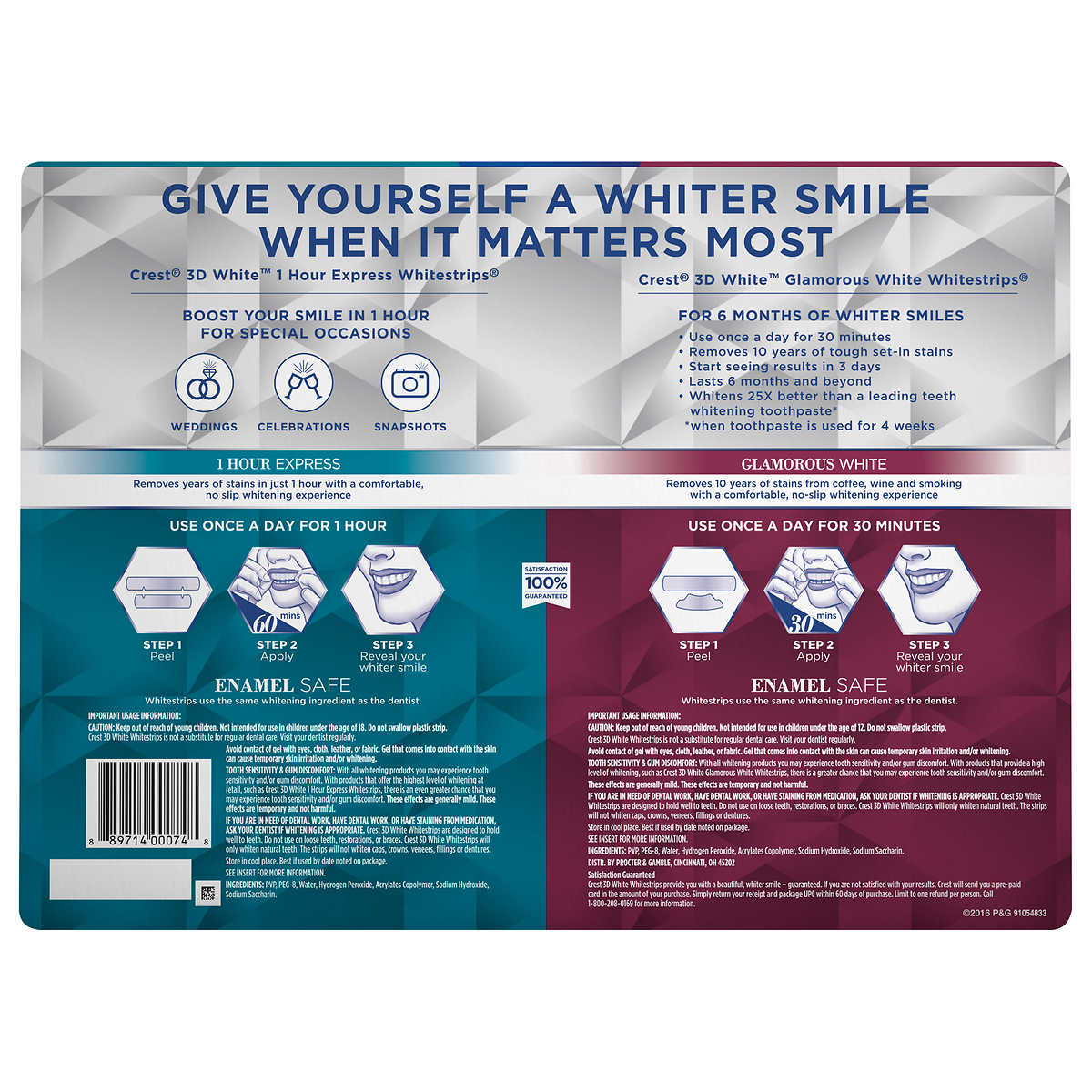 Crest 3d White Glamorous White Whitestrips And Bonus 1hr Express