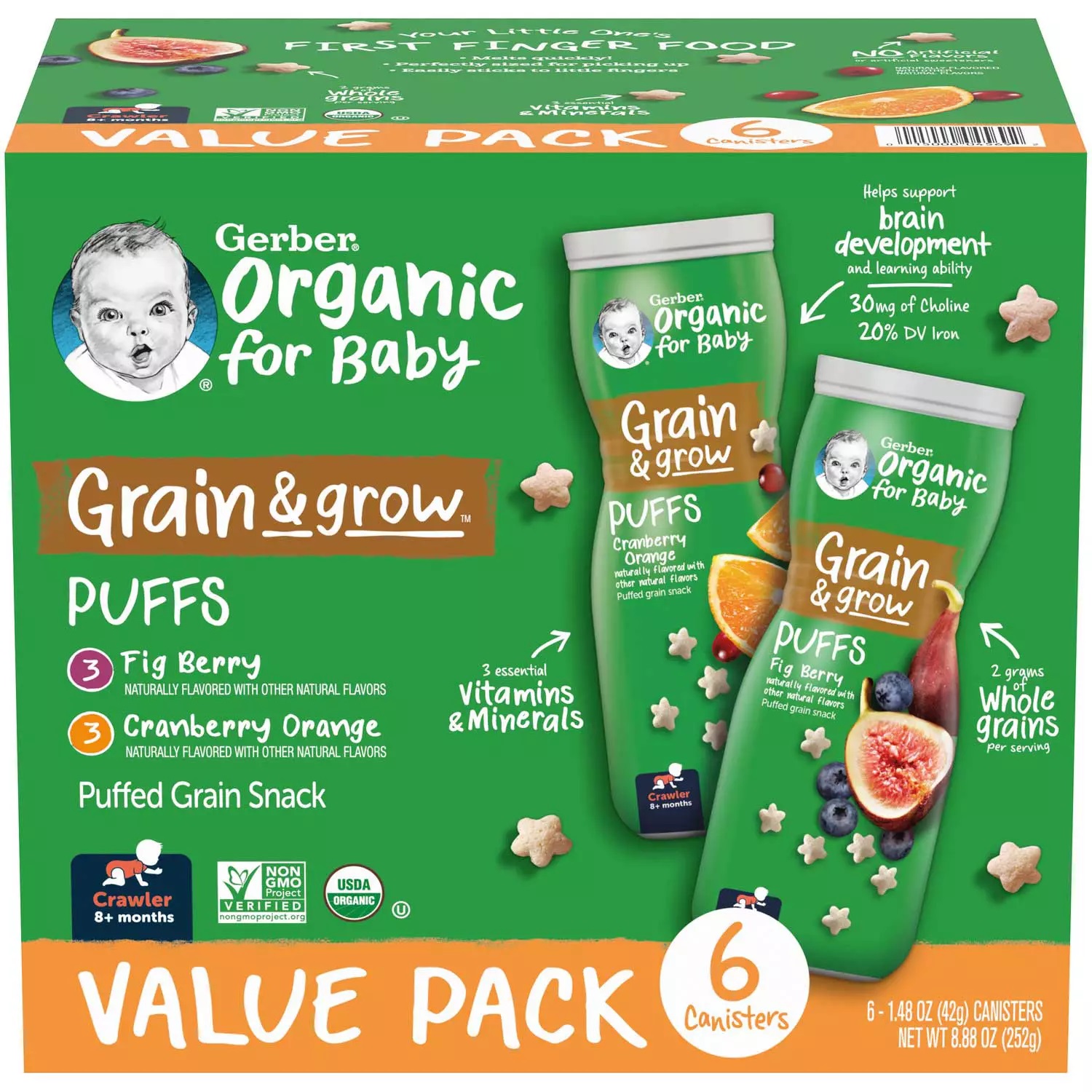 Gerber Organic Puffs Variety Pack, 1.48 Ounce (Pack of 6)