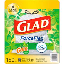 Glad ForceFlex Tall Kitchen White Trash Bags, Original Scent (13 Gal., 150 Ct.)