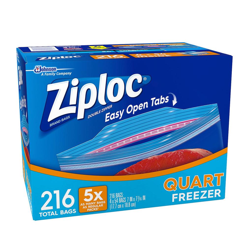 Ziploc Double Zipper Freezer Bags - Quart - 4/54 Count