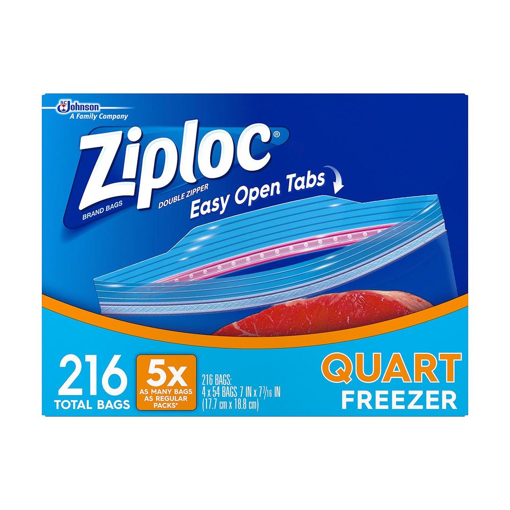 Ziploc Double Zipper Freezer Bags - Quart - 4/54 Count