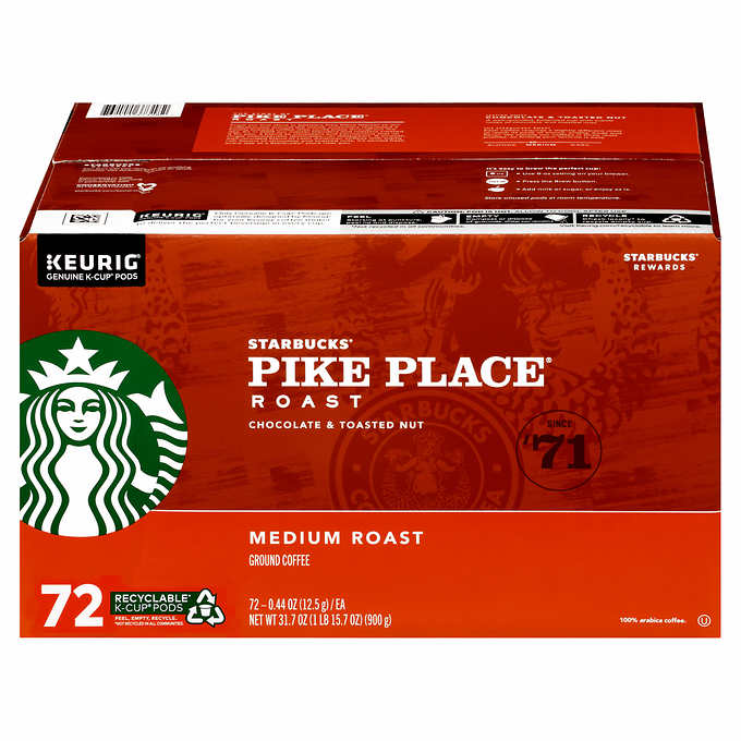Starbucks Pike Place Medium Roast K-Cup, 72 Count