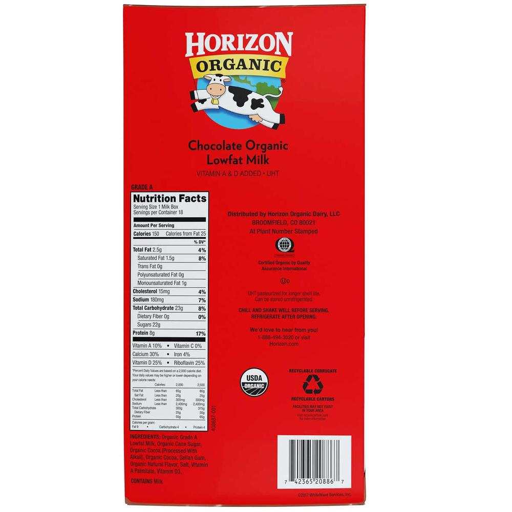 Horizon Organic Lowfat Milk, Chocolate, 8 Fluid Ounce (18 Count)