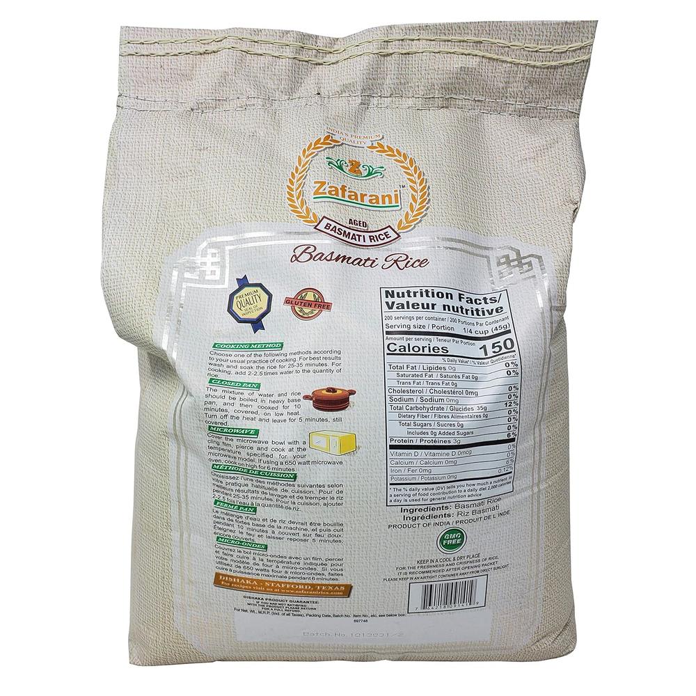 Zafarani Aged Basmati Rice Aromatic Extra Long Grain Rice from India, 20 Pounds