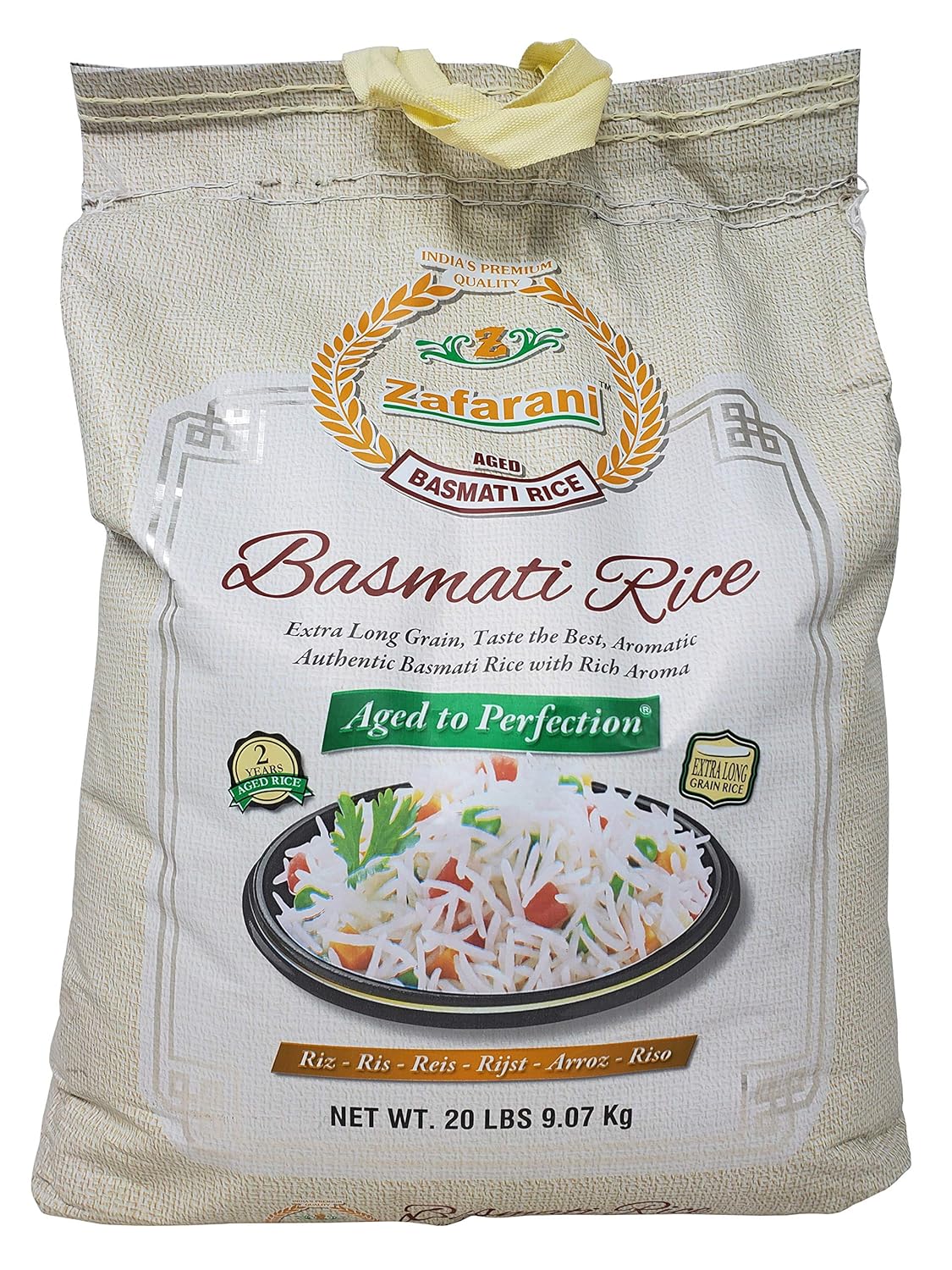Zafarani Aged Basmati Rice Aromatic Extra Long Grain Rice from India, 20 Pounds