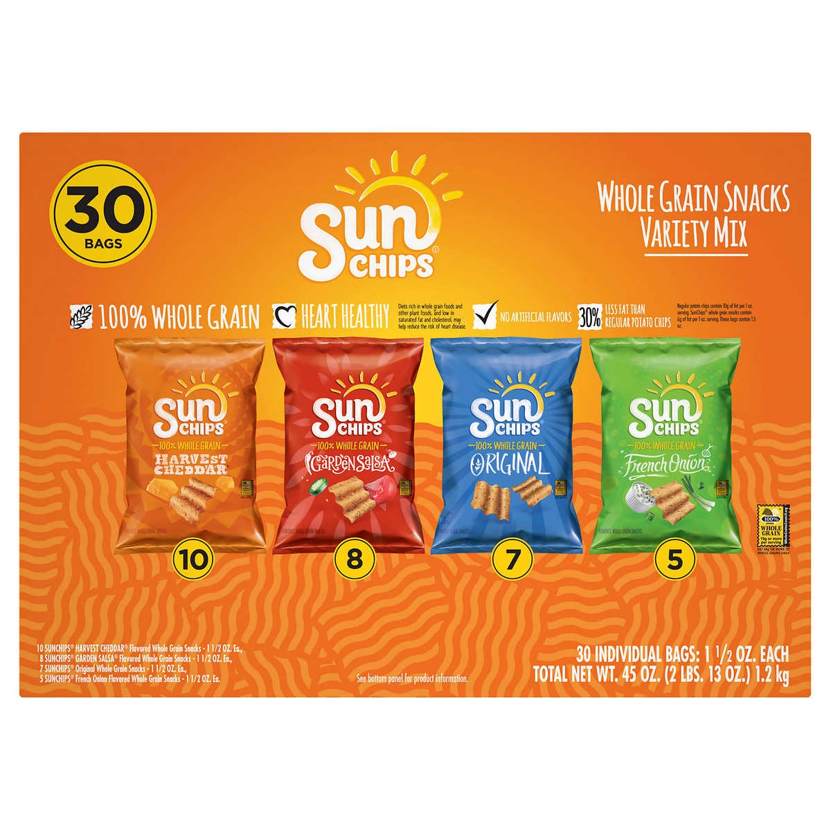 Sun Chips Whole Grain, Variety, 1.5 Ounce (30 Count)