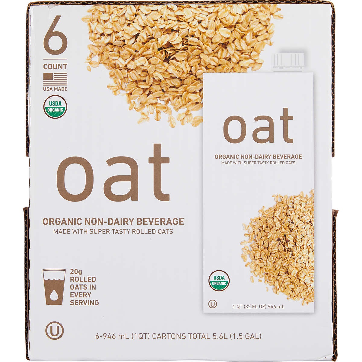 Organic Oat Organic Non-Dairy Oat Beverage, 32 Ounce (6 Count)