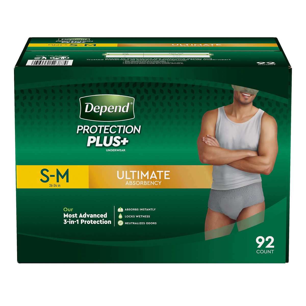 Depend Protection Plus Ultimate Underwear for Men, Small/Medium (92 Count)