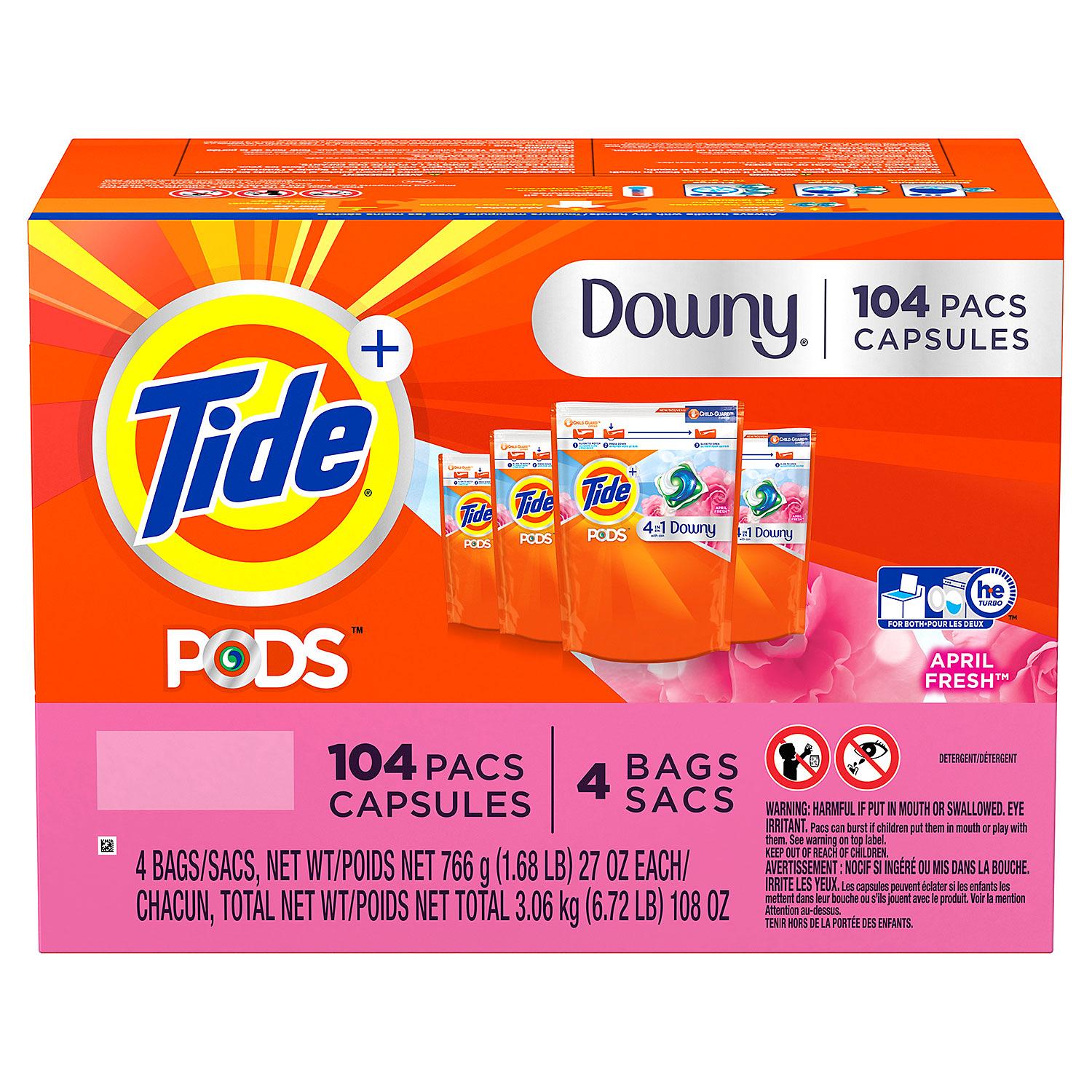 Tide PODS with a Touch of Downy, Liquid Laundry Detergent Pacs, Fresh, 104ct