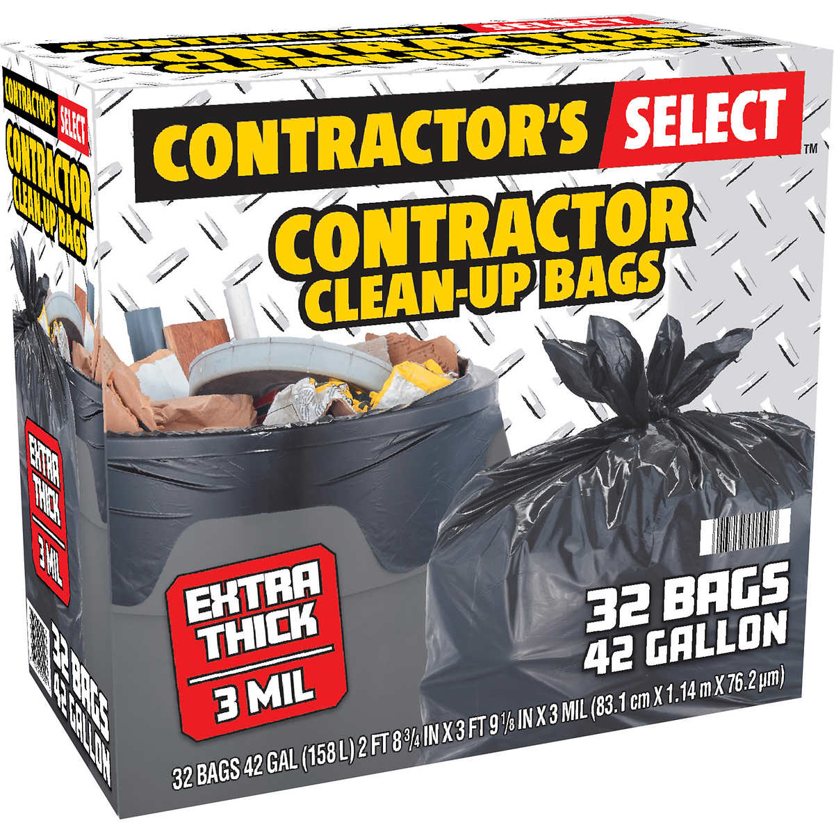 Contractor's Select Contractor Clean-Up Bags, Extra Thick, Black, 42 Gal, 32 Ct